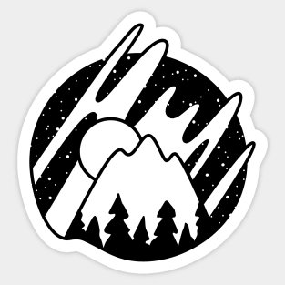 northern lights mountain in black Sticker